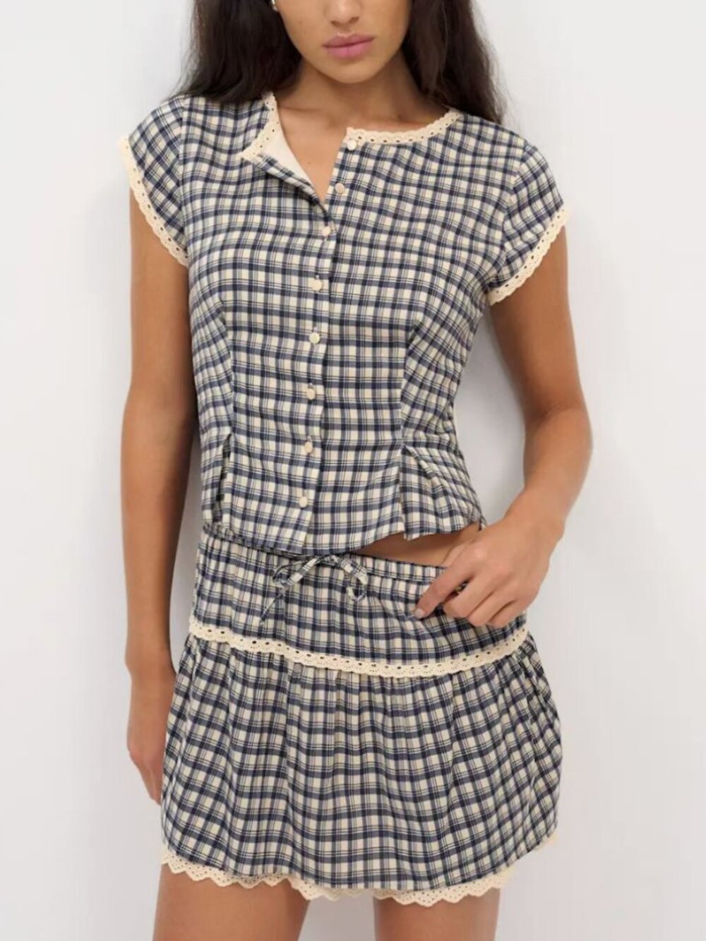 Reformation Valetta Two Piece Sz4 Beacon Check French Matching Set - Picture 4 of 12